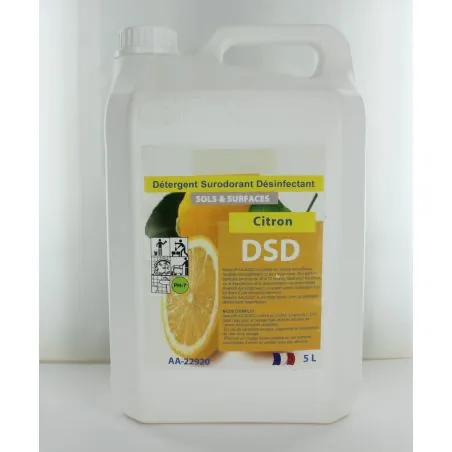 DÉTERGENT SURODORANT DÉSINFECTANT DSD (2x5L) POUR SOLS ENTRETIEN COURANT TRES PARFUME ET CONCENTRE (CITRON)