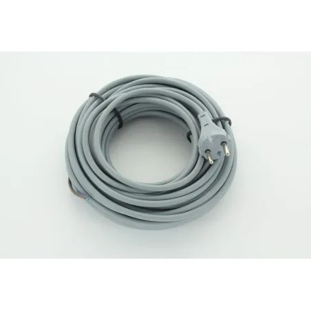 CABLE ELECTRIQUE+ FICHE EN 2x1MM2 LONGUEUR 15M GRIS